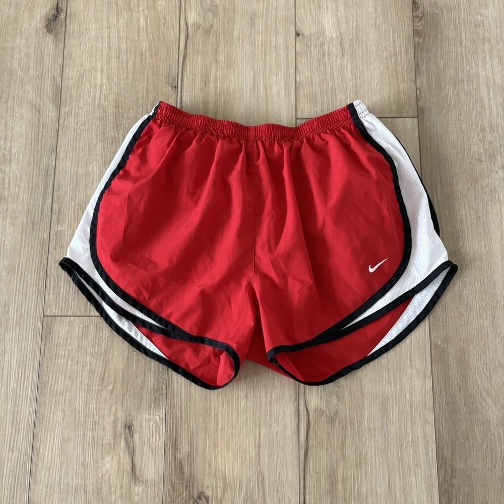 Nike Dri-FIT Women's Running Shorts Red/Black L Drawstring Elastic Waist